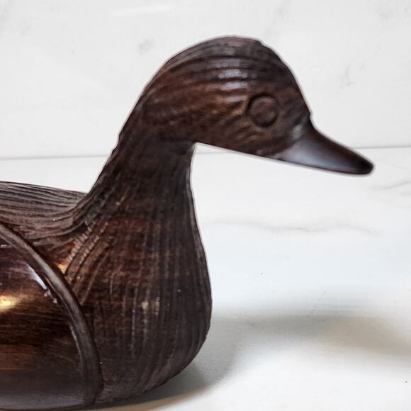 Rustic Wooden Duck Decoy Statue - Vintage Hand Carved Figurine 6x3 - Picture 4 of 10